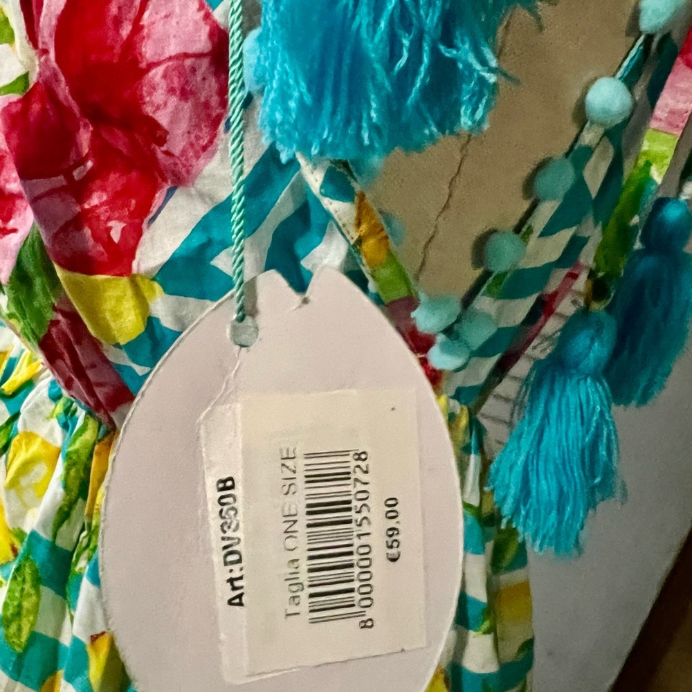 Vibrant Floral & Lemon Print Sundress with Pom Trim - Picture 4 of 6